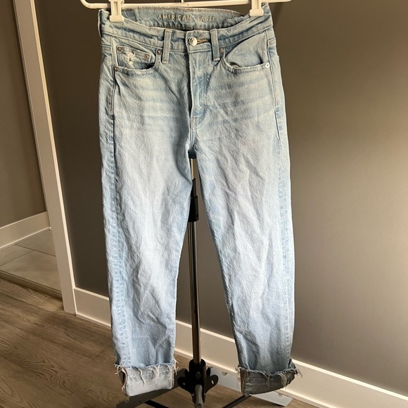American Eagle super high rise denim straight leg jeans with released hem - Picture 7 of 7